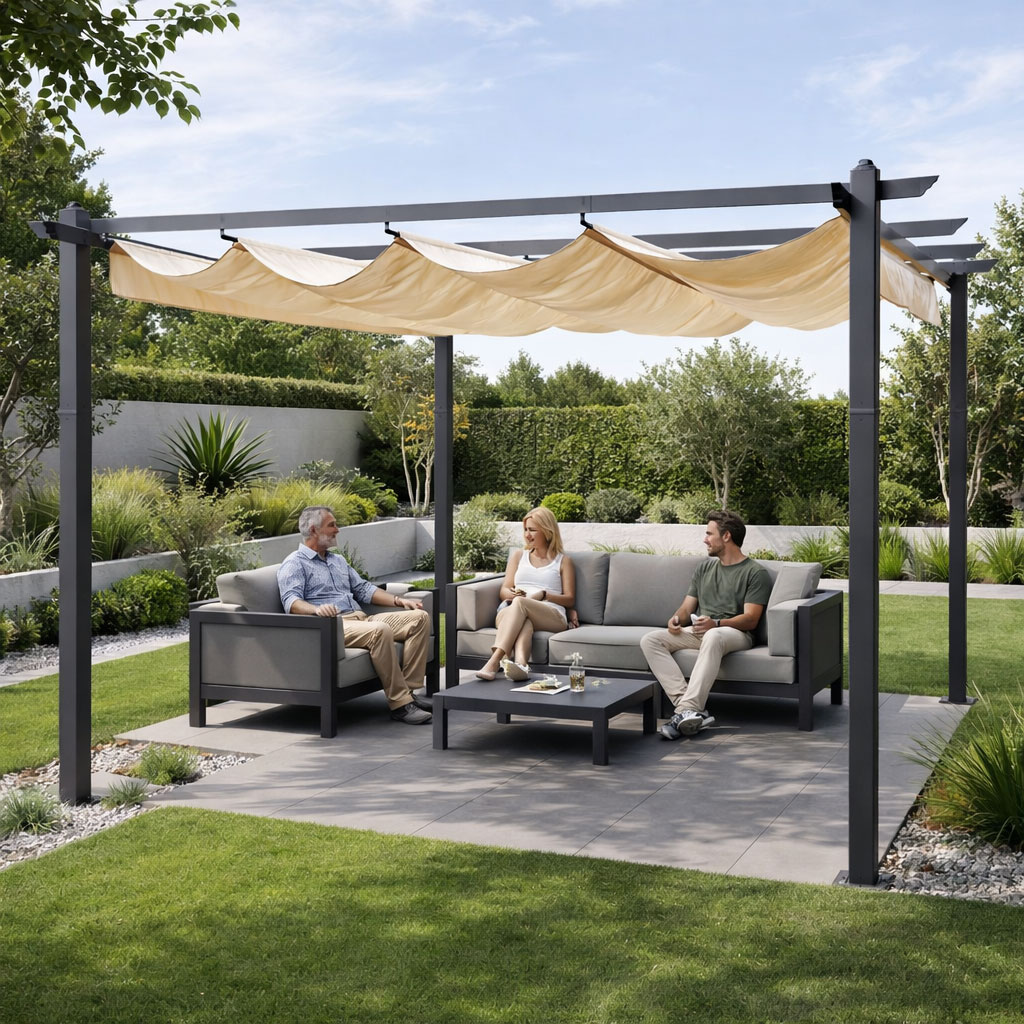 Pergola ogrodowa tarasowa 3x4 m stalowa altana zadaszenie beżowa MultiGarden - obrazek 3