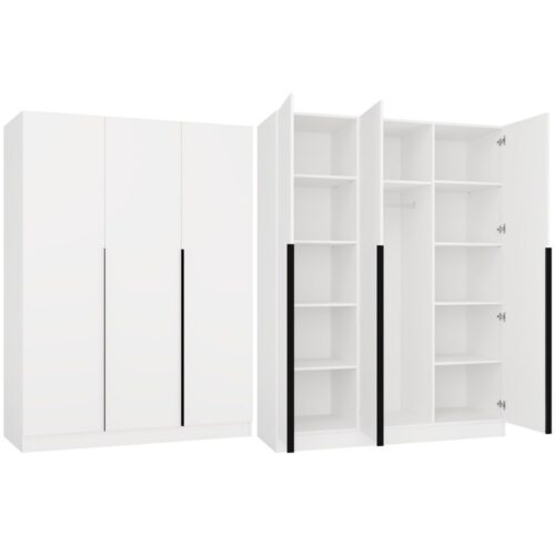 Szafa SENSO 3D 150 CM 3 Drzwi Czarne Uchwyty Do Salonu Sypialni BIEL
