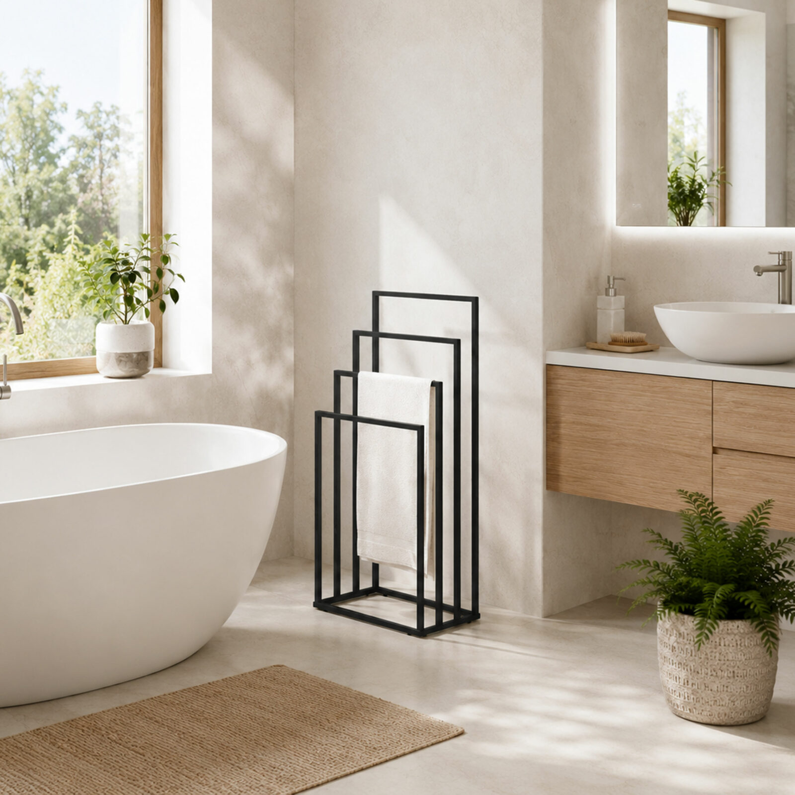 Stojak na ręczniki wieszak wolnostojący metalowy 4 ramiona czarny ModernHome - obrazek 3