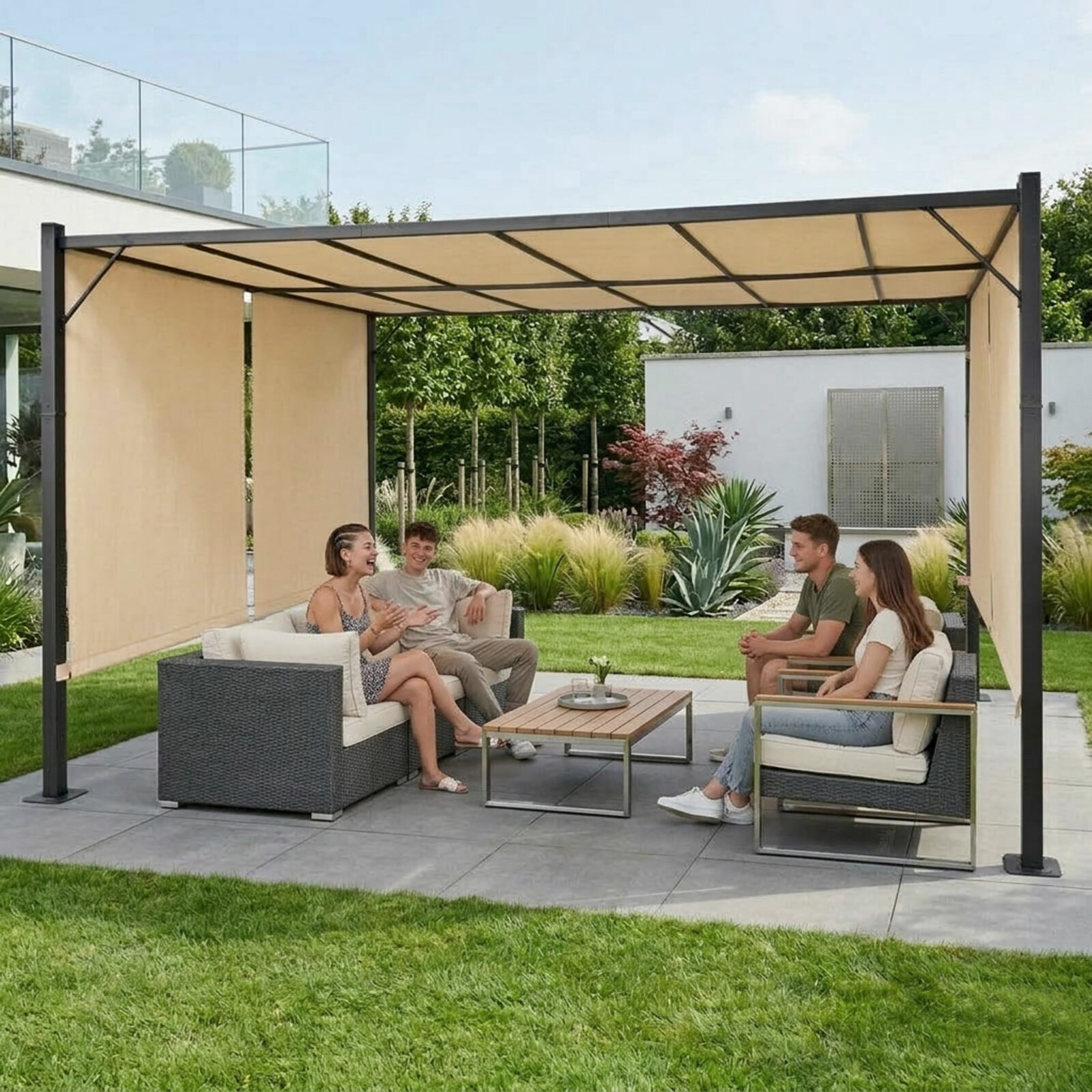 Pergola ogrodowa tarasowa 3x4 m stalowa altana zadaszenie beżowa MultiGarden - obrazek 2