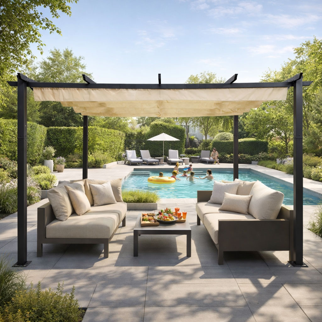 Pergola ogrodowa tarasowa 3x4 m stalowa altana zadaszenie beżowa MultiGarden - obrazek 2
