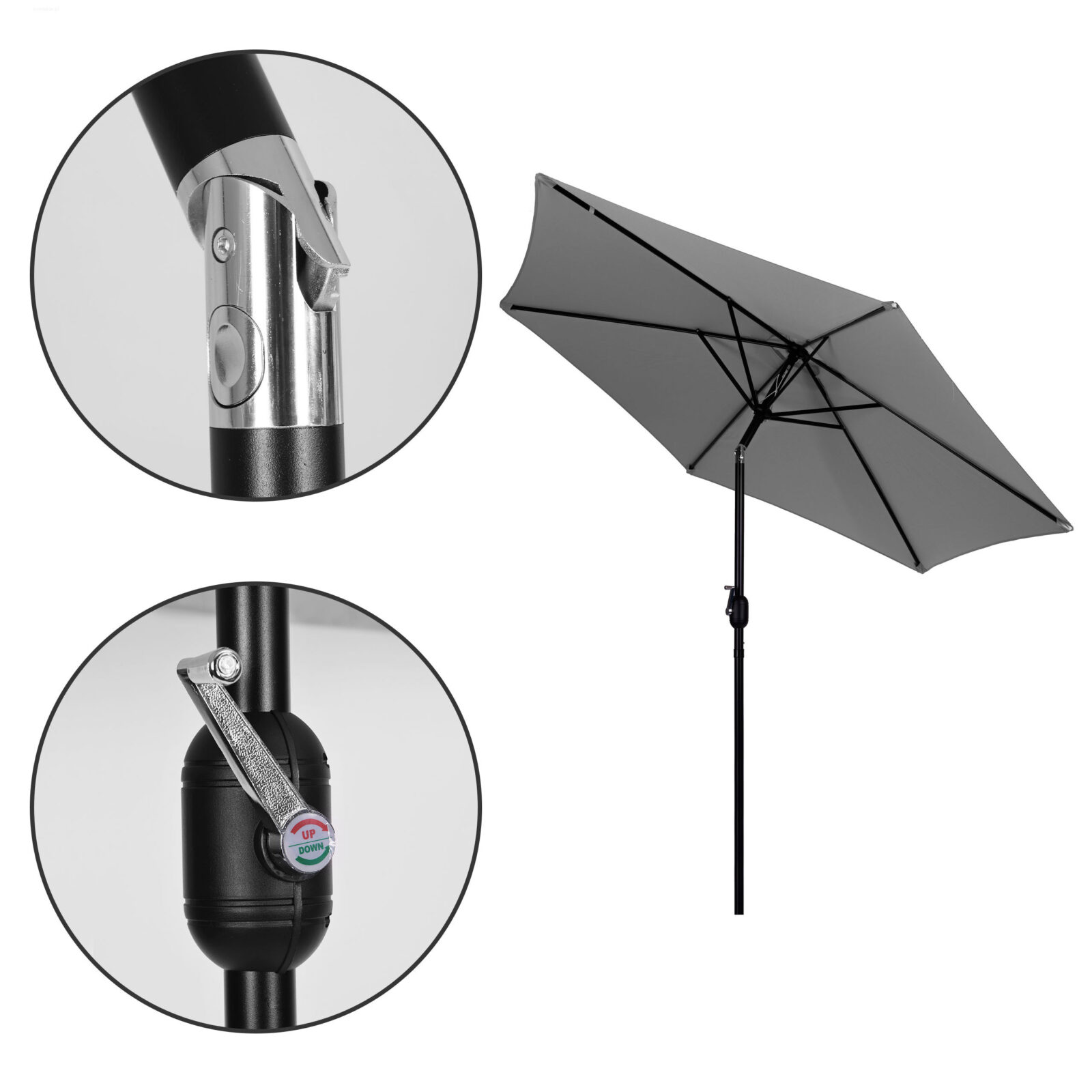 Duży parasol ogrodowy skośny łamany z korbą 6 żeber szary 270 cm - obrazek 7