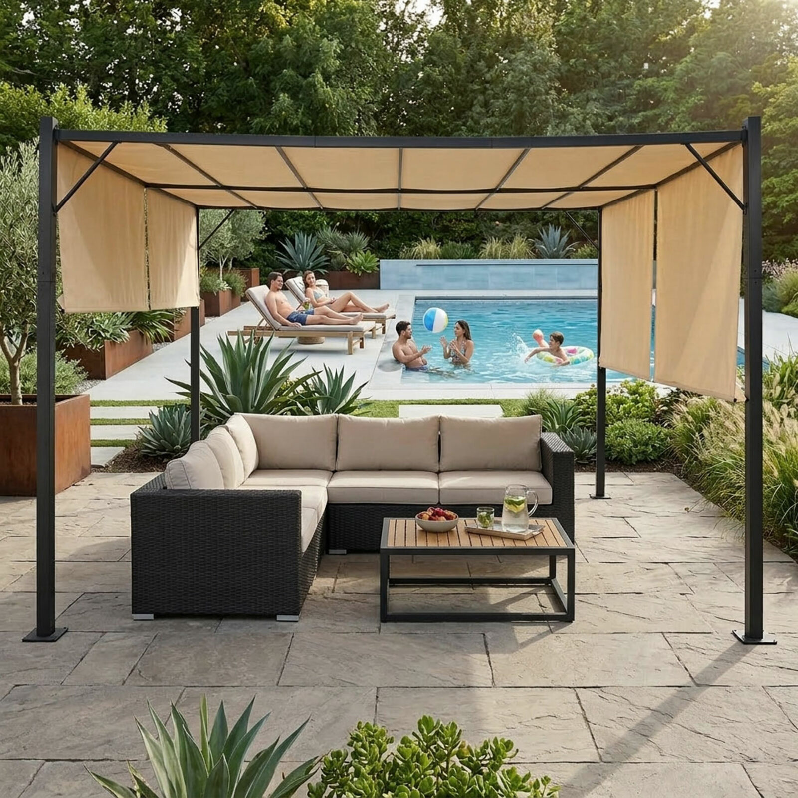 Pergola ogrodowa tarasowa 3x4 m stalowa altana zadaszenie beżowa MultiGarden - obrazek 3