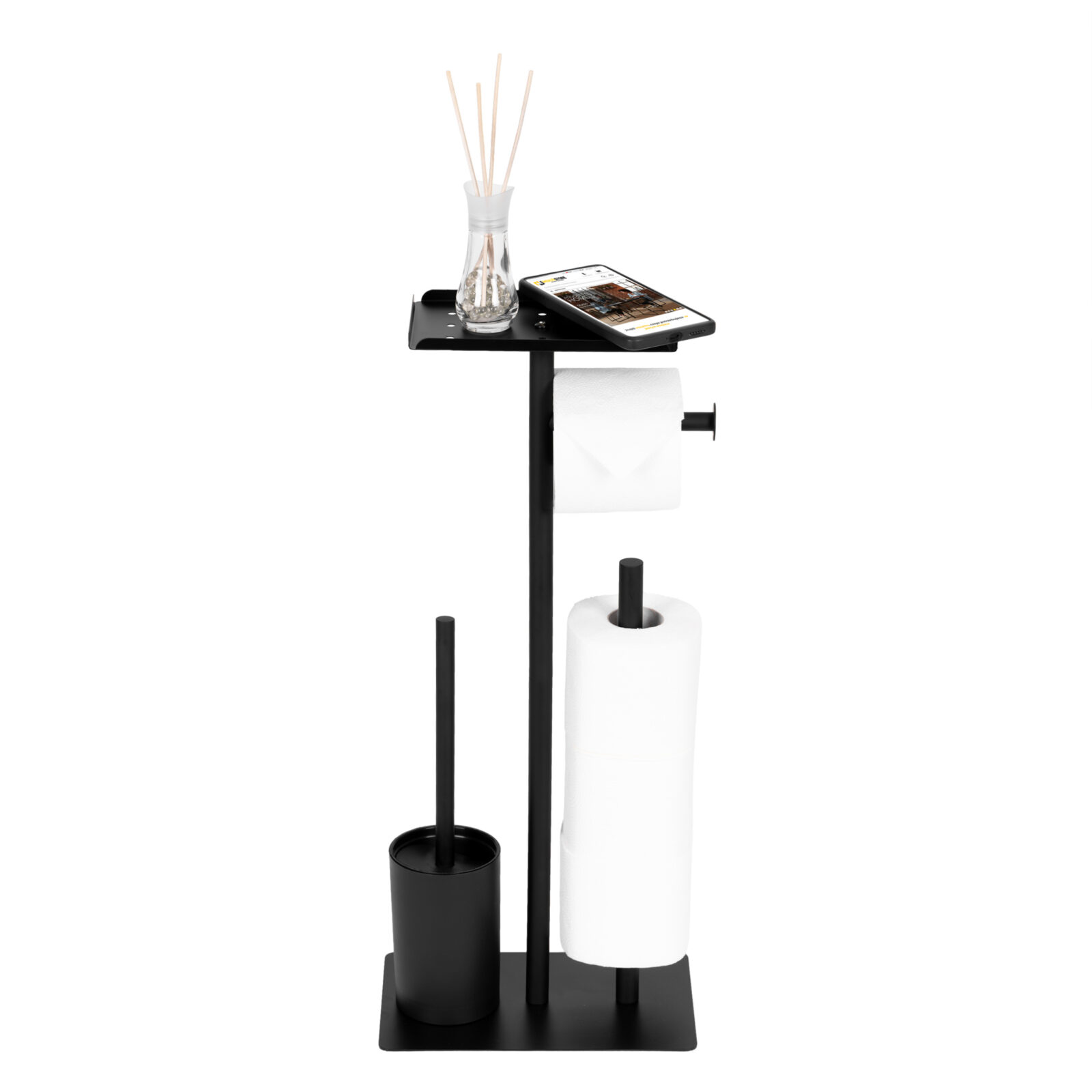Stojak łazienkowy na papier toaletowy uchwyt szczotka do WC półka czarny ModernHome - obrazek 6