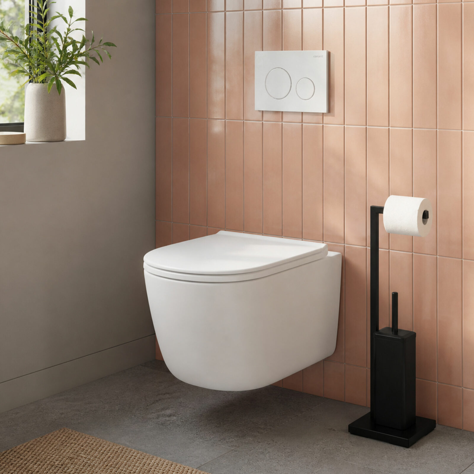 Stojak łazienkowy na papier toaletowy z uchwytem i szczotką do WC czarny ModernHome - obrazek 2