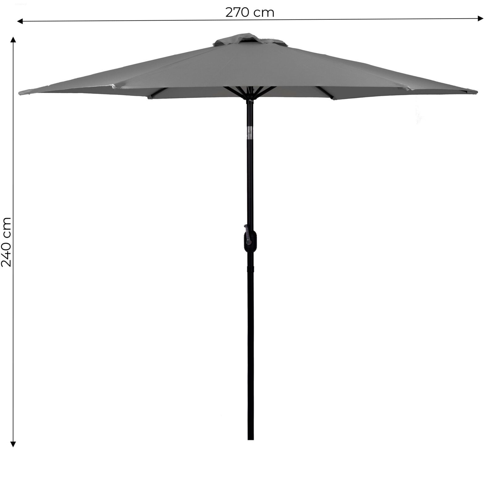 Duży parasol ogrodowy skośny łamany z korbą 6 żeber szary 270 cm - obrazek 8