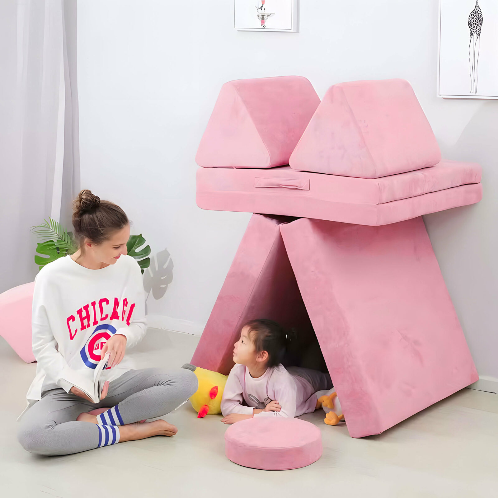 Sofa modułowa duża składana dla dzieci DIY 8 miękkich poduch - różowa ECOTOYS - obrazek 2