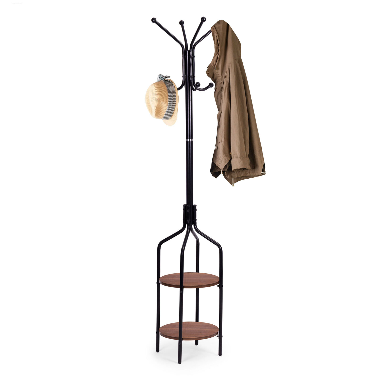 Wieszak stojący z półkami 8 haczyków 180 cm metal czarny - obrazek 6