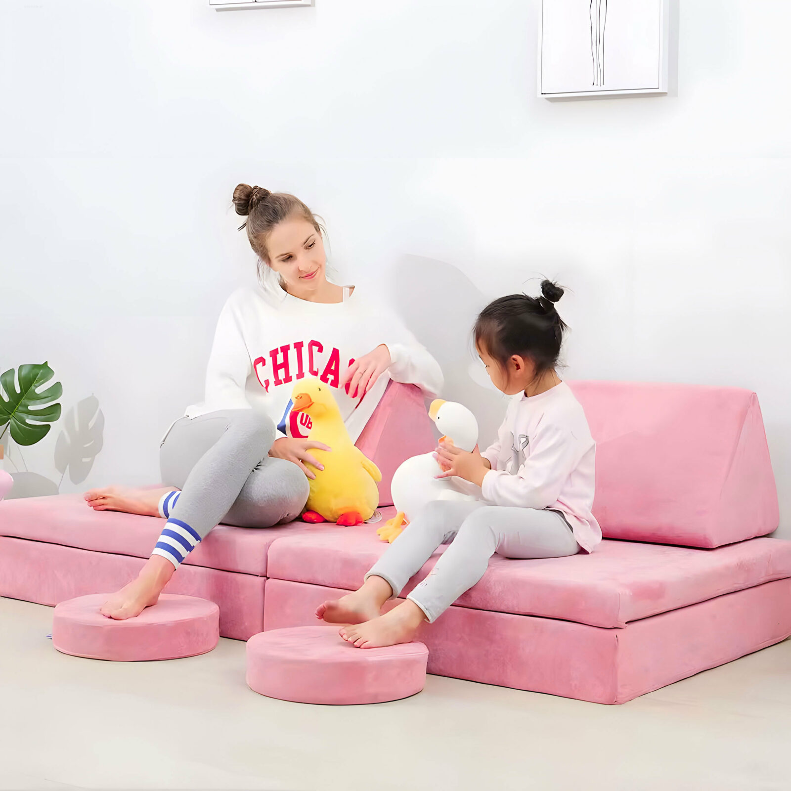 Sofa składana modułowa dla dzieci duża 2 osobowa - różowa - obrazek 3