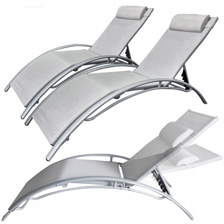 Komplet dwa leżaki leżanki ogrodowe aluminium szary - obrazek 3