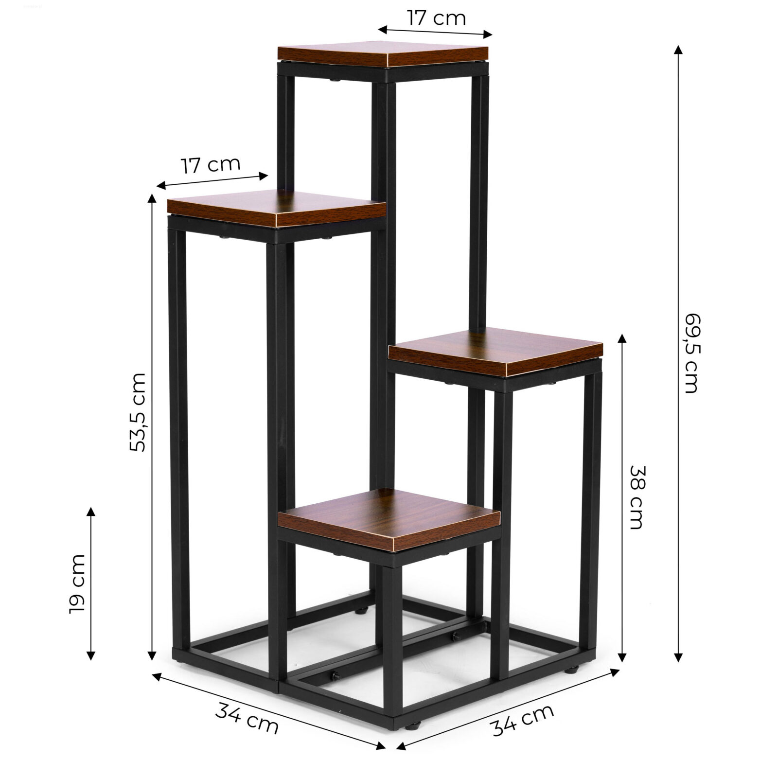 Kwietnik regał na kwiaty ozdoby 4 półki metal MDF ciemny orzech - obrazek 6