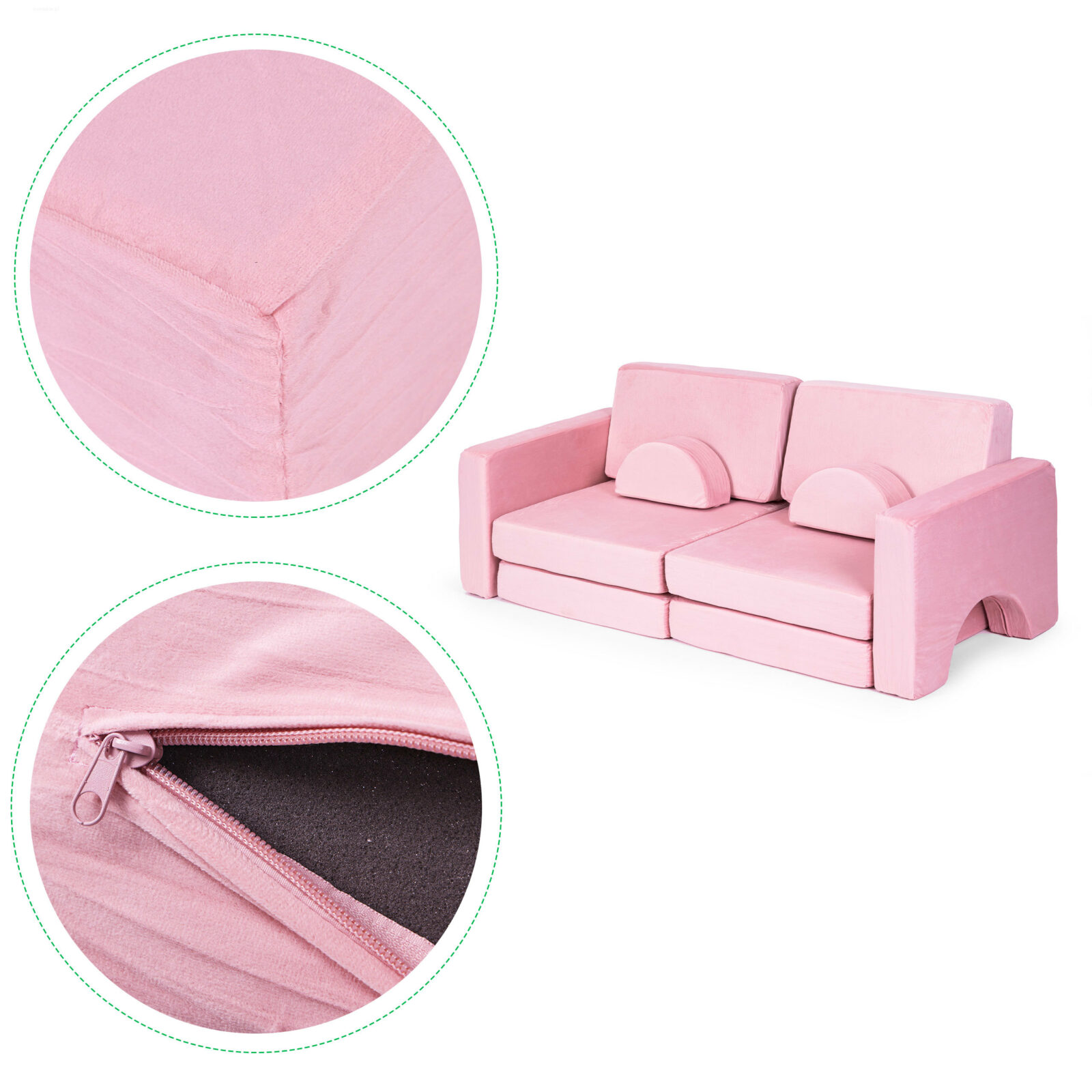 Sofa składana modułowa dla dzieci duża 2 osobowa - różowa - obrazek 8