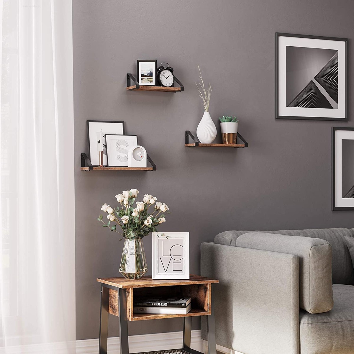 Zestaw 3 półek wiszących drewniane Loft - obrazek 4