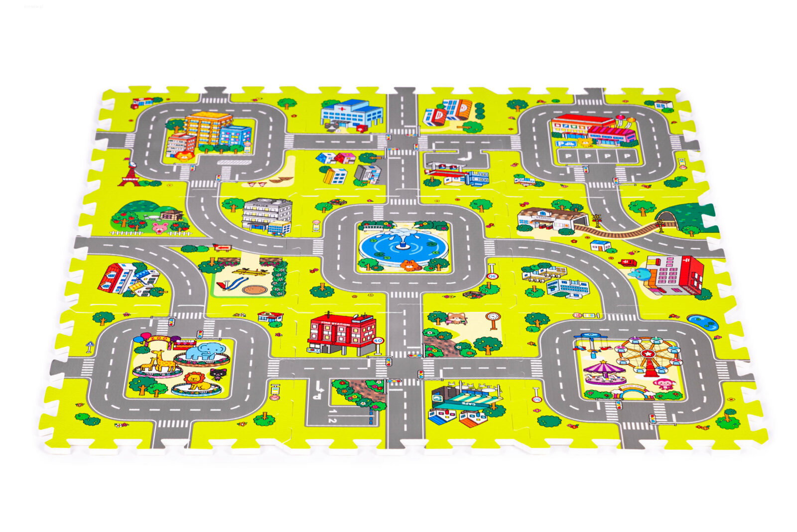 Mata piankowa dla dzieci miasto 9 elementów 90,5x90,5cm IPLAY - obrazek 2