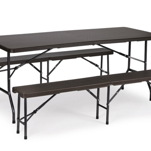 Stół cateringowy 180cm + 2 ławki zestaw bankietowy Rattan