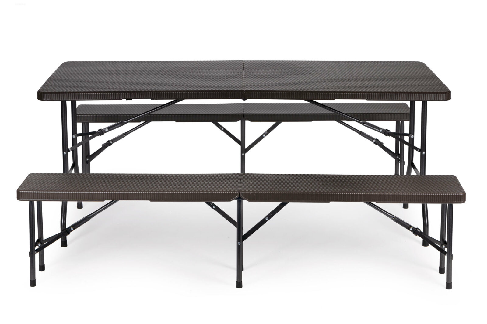 Stół cateringowy 180cm + 2 ławki zestaw bankietowy Rattan - obrazek 2