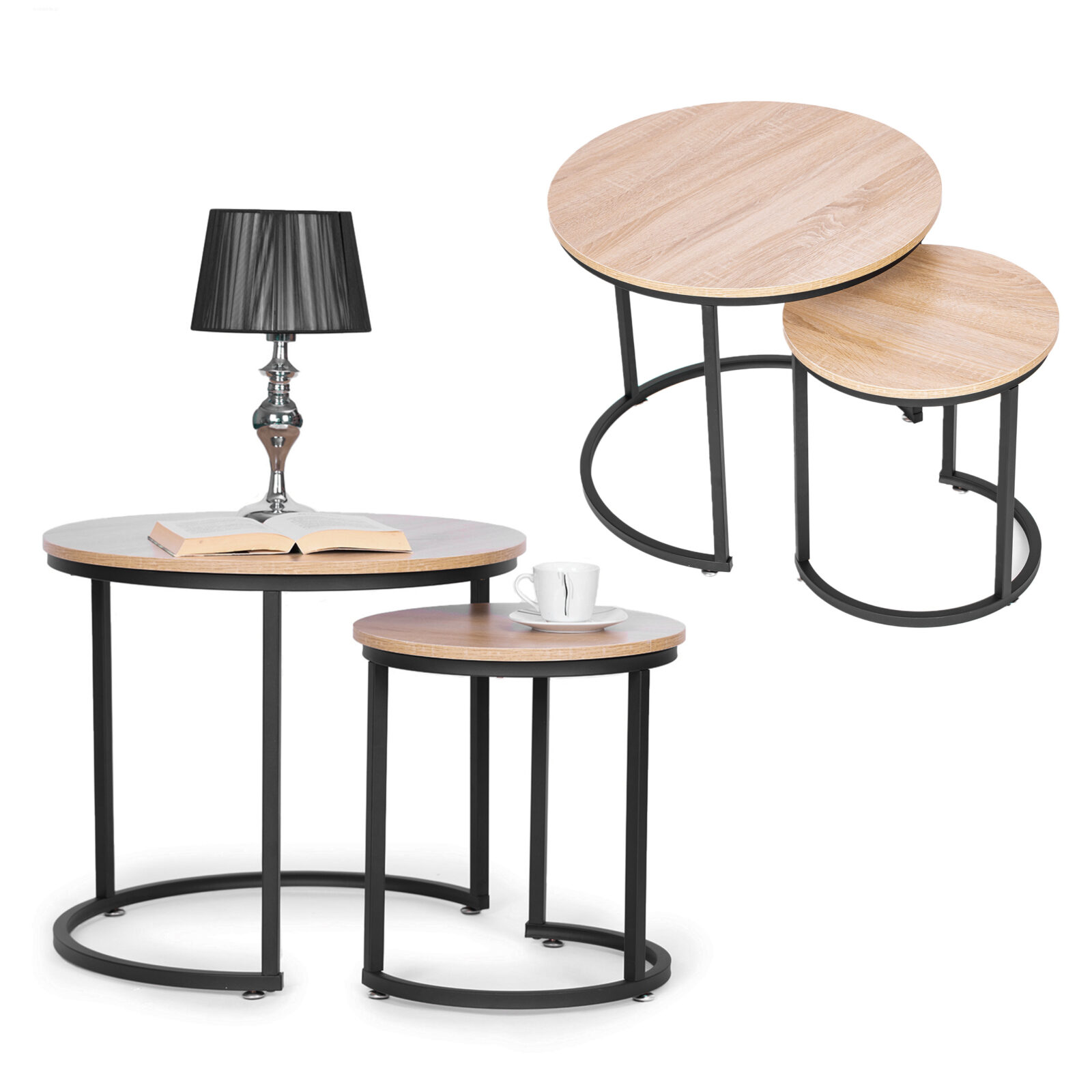 Zestaw stolików kawowych 2 szt. okrągłe lofotwy design - obrazek 2