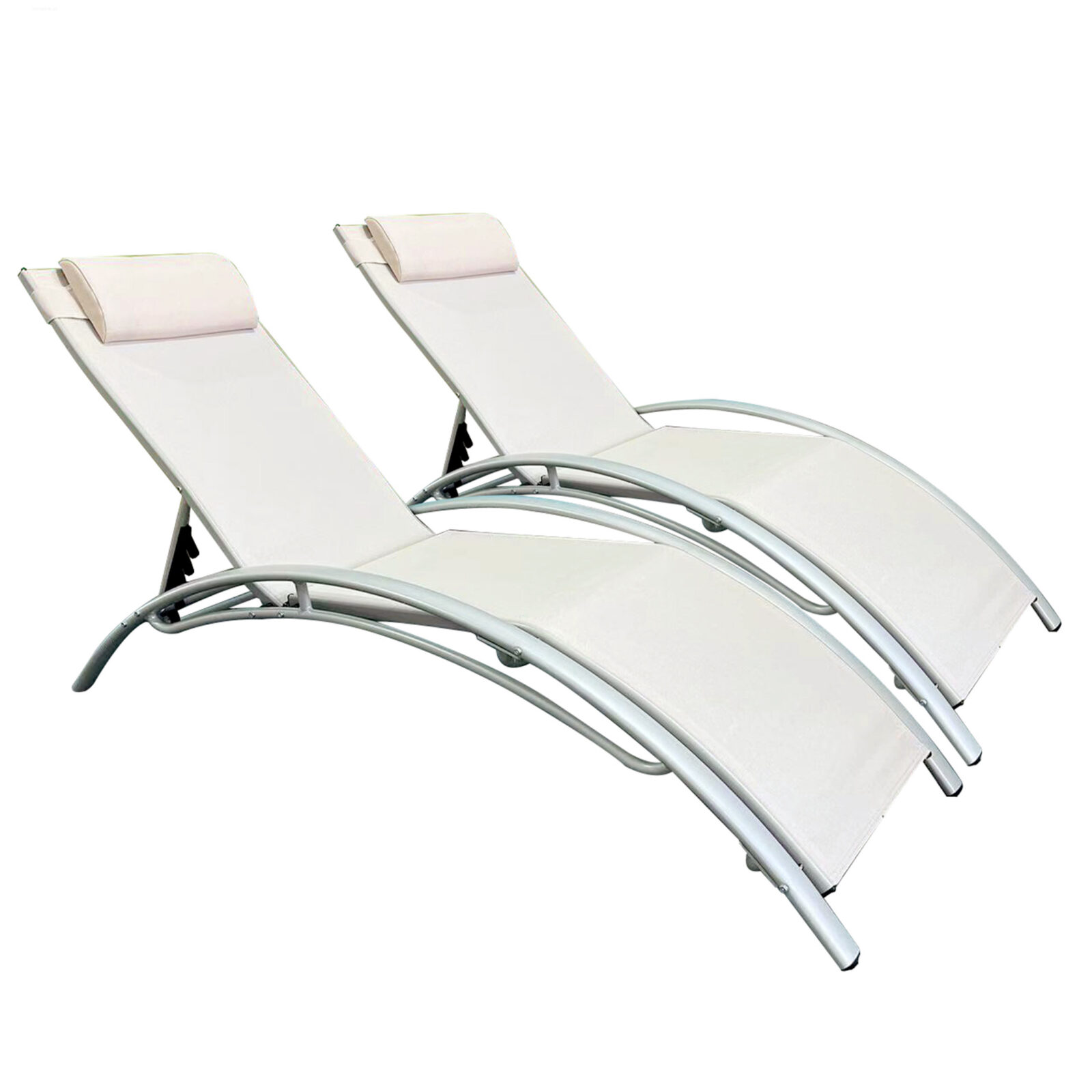 Komplet dwa leżaki leżanki ogrodowe aluminium beż