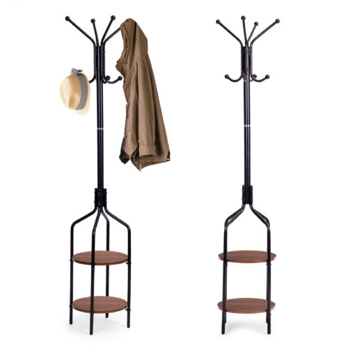 Wieszak stojący z półkami 8 haczyków 180 cm metal czarny