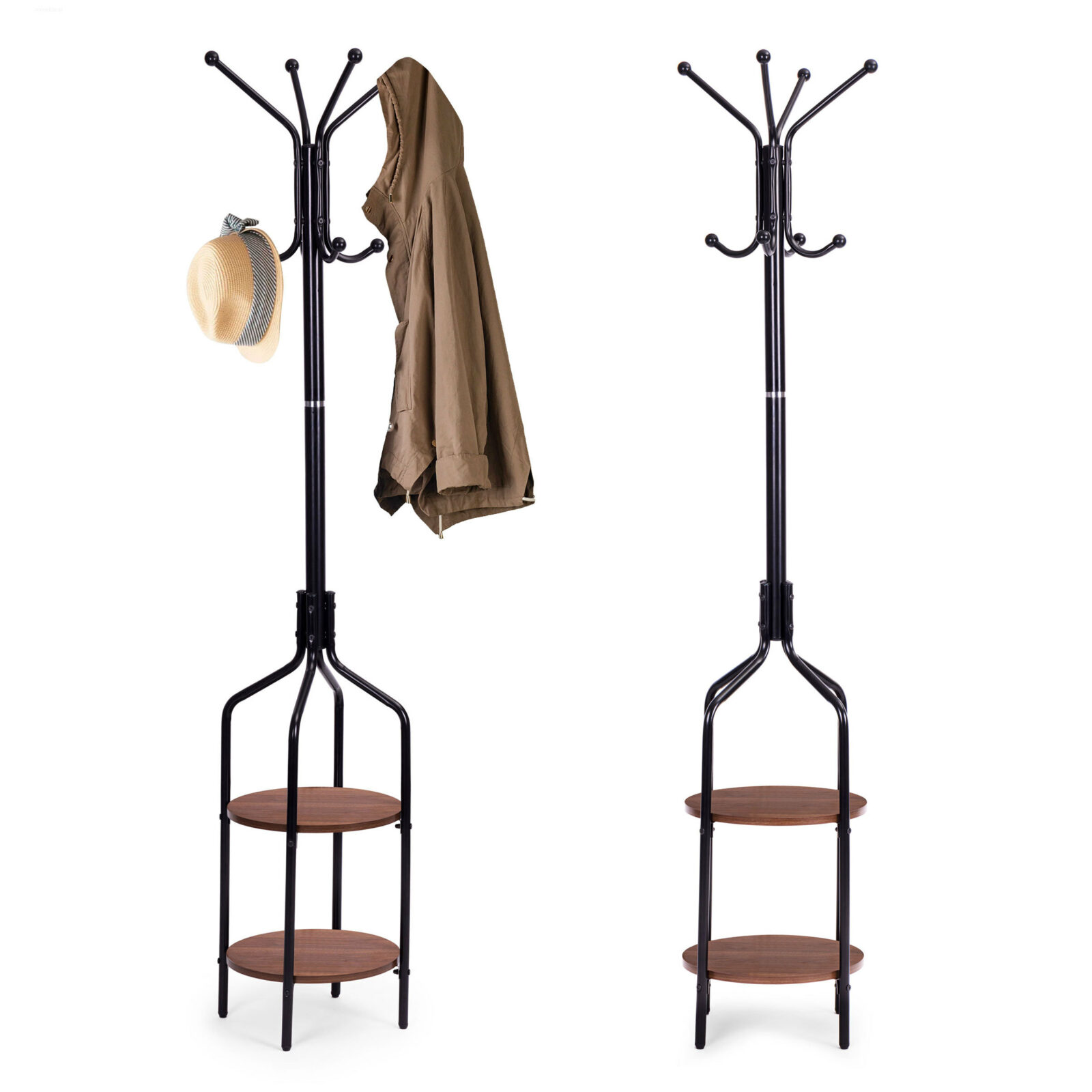 Wieszak stojący z półkami 8 haczyków 180 cm metal czarny