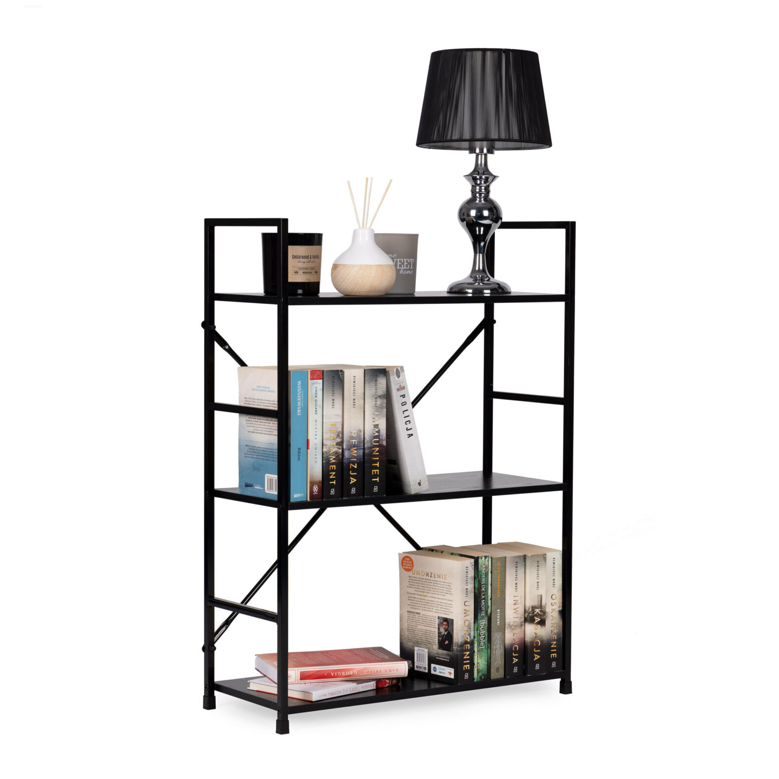 Regał drewniany metalowa rama szeroki LOFT 3 półki czarny - obrazek 6