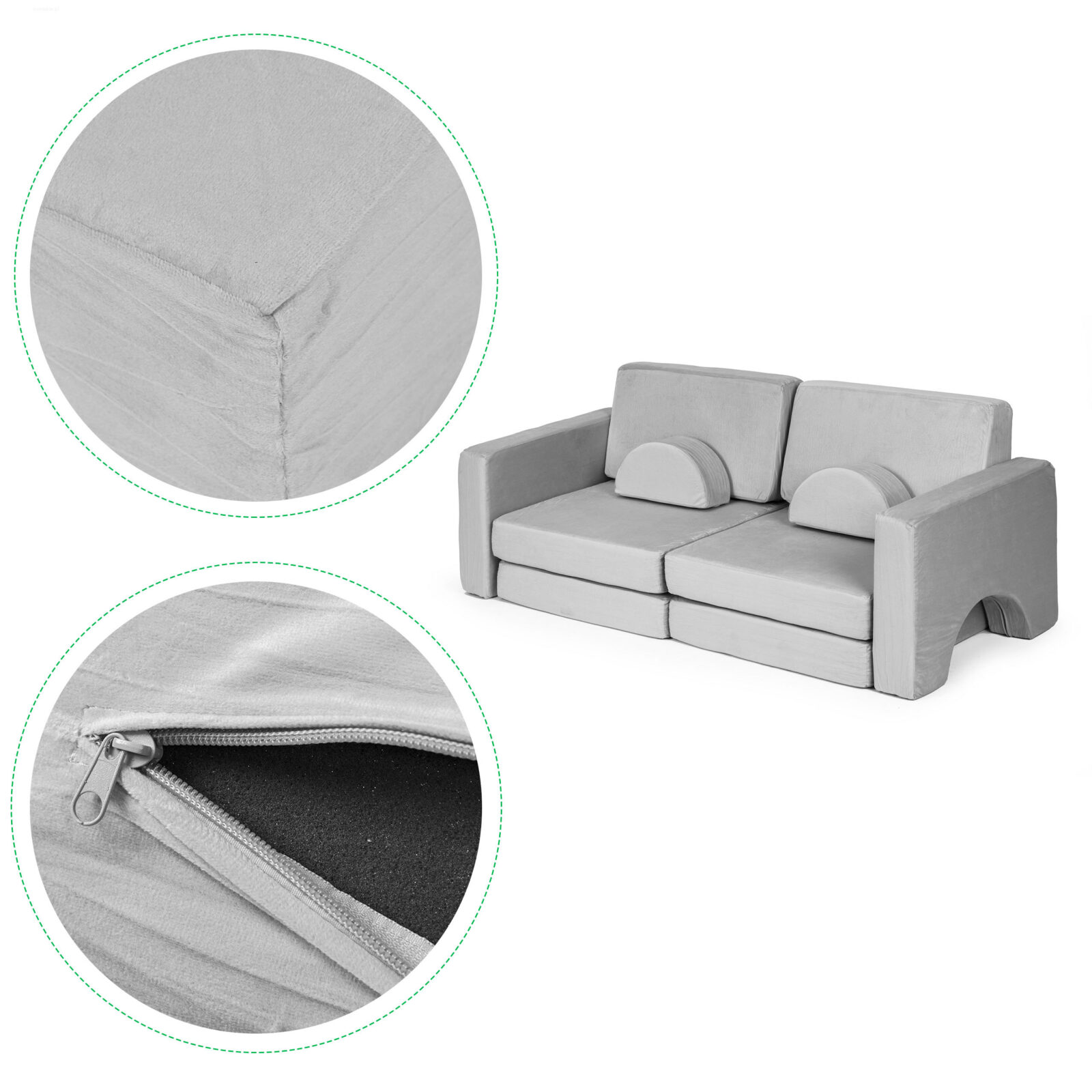 Sofa składana modułowa dla dzieci duża 2 osobowa - szara - obrazek 8