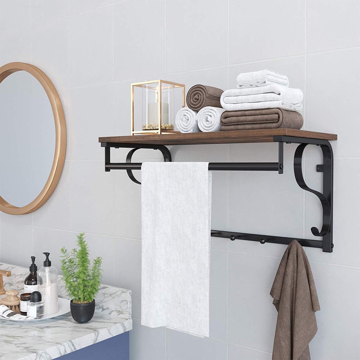 Półka z wieszakami na ubrania drewniana LOFT - obrazek 3