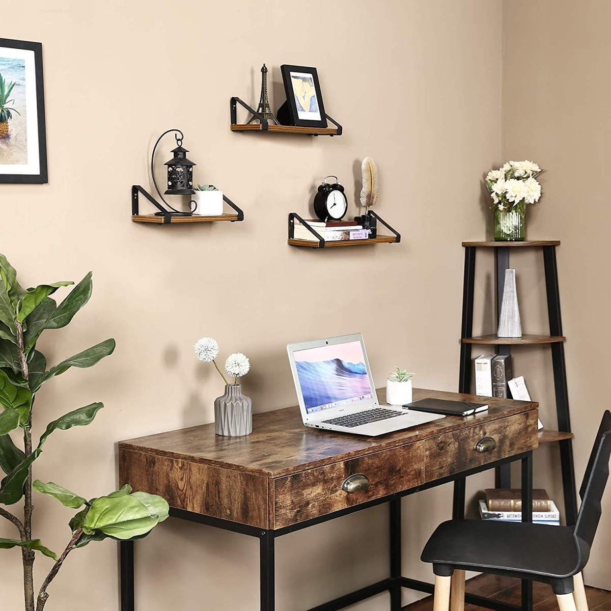 Zestaw 3 półek wiszących drewniane Loft - obrazek 2