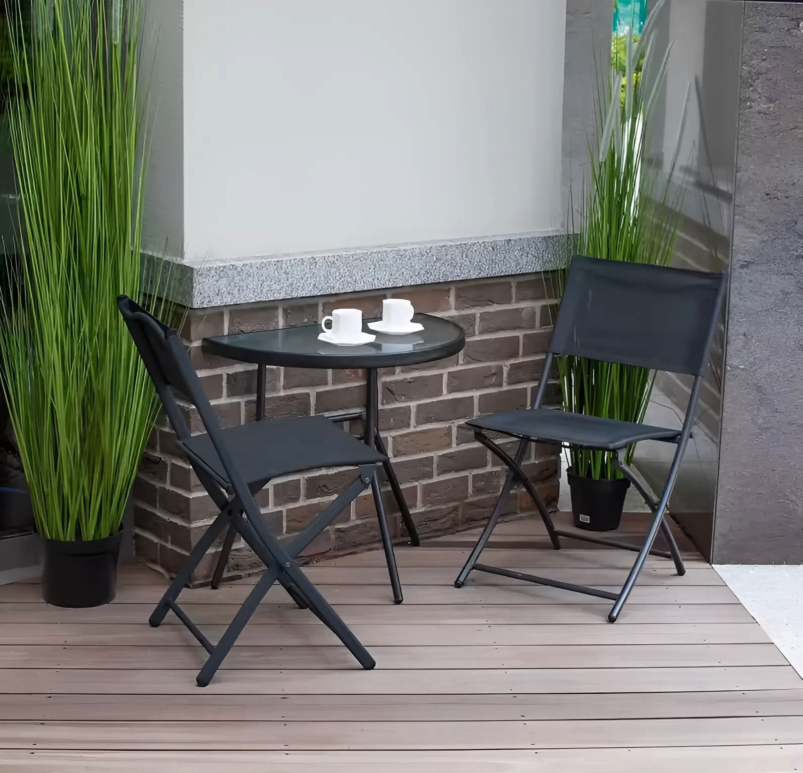 Stolik półokrągły szklany kawowy na balkon taras patio czarny - obrazek 2