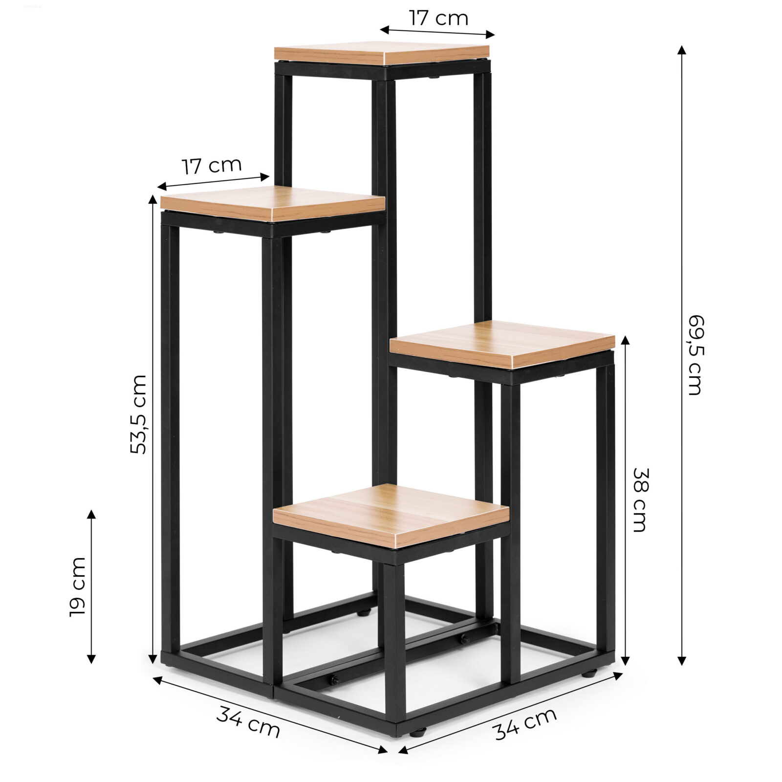 Kwietnik regał na kwiaty ozdoby 4 półki metal MDF jasny orzech - obrazek 6
