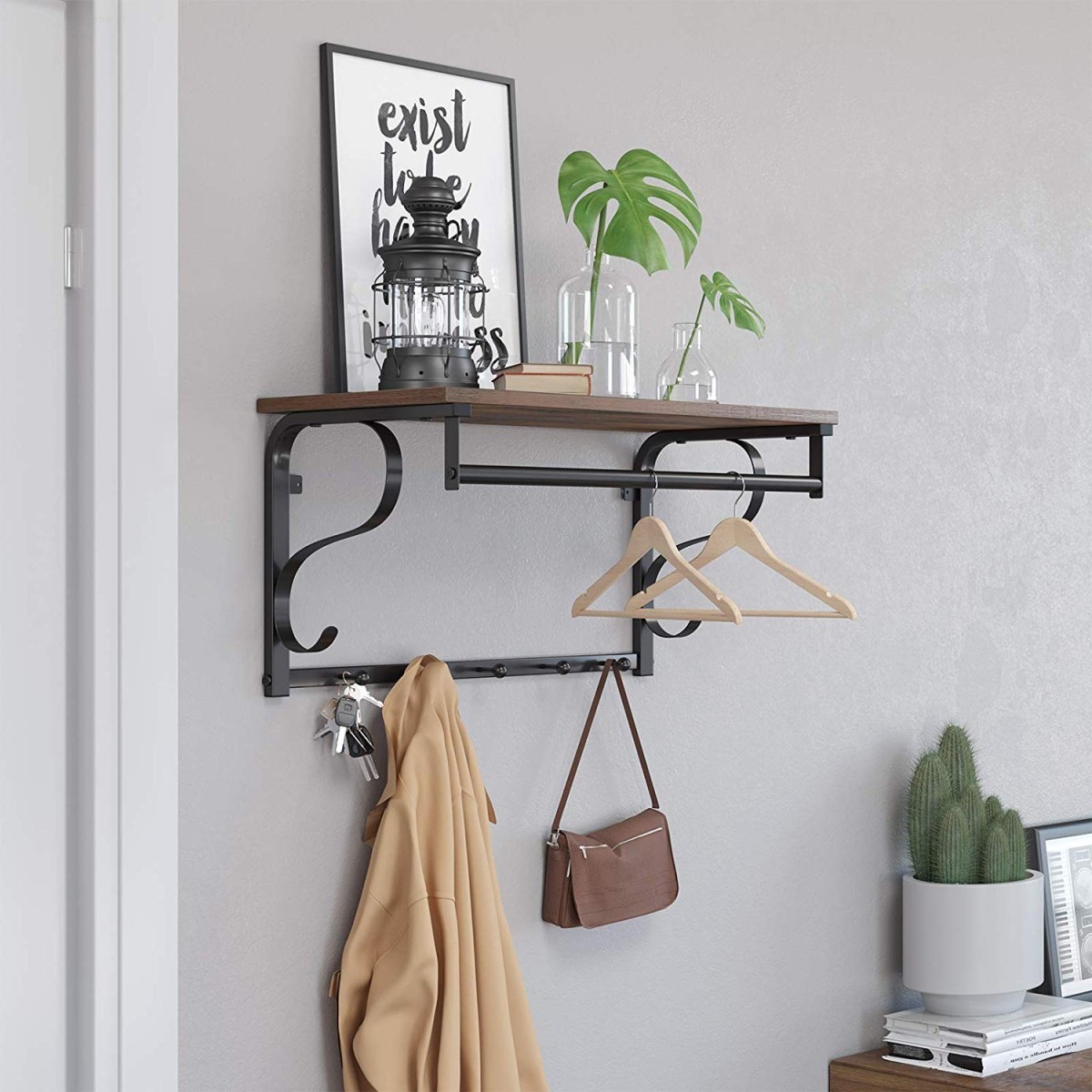 Półka z wieszakami na ubrania drewniana LOFT - obrazek 2